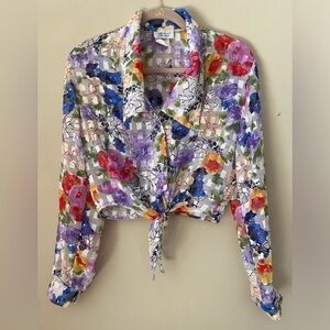Vintage Melissa Robyn Cropped Blouse with Front Tie M